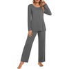 image:imagePOPYOUNG 2 Piece Womens Fall Pajama Sets Crewneck Long Sleeve Pjs Sets with PocketsDark Grey