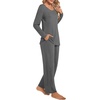 image:imagePOPYOUNG 2 Piece Womens Fall Pajama Sets Crewneck Long Sleeve Pjs Sets with PocketsDark Grey
