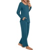 image:imagePOPYOUNG 2 Piece Womens Fall Pajama Sets Crewneck Long Sleeve Pjs Sets with PocketsGrey Blue