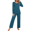 image:imagePOPYOUNG 2 Piece Womens Fall Pajama Sets Crewneck Long Sleeve Pjs Sets with PocketsGrey Blue