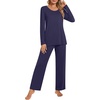 image:imagePOPYOUNG 2 Piece Womens Fall Pajama Sets Crewneck Long Sleeve Pjs Sets with PocketsNavy Blue
