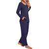 image:imagePOPYOUNG 2 Piece Womens Fall Pajama Sets Crewneck Long Sleeve Pjs Sets with PocketsNavy Blue