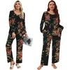image:imagePOPYOUNG Womens Pajama Set 2 Pieces Fall Long Sleeve Pjs Winter Ladies Pajamas Lounge Sleepwear with PocketsFloral Brownblacka