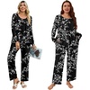 image:imagePOPYOUNG Womens Pajama Set 2 Pieces Fall Long Sleeve Pjs Winter Ladies Pajamas Lounge Sleepwear with PocketsWhite Fl Carvings