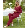 image:imagePOPYOUNG Womens Pajama Set 2 Pieces Fall Long Sleeve Pjs Winter Ladies Pajamas Lounge Sleepwear with PocketsWine Red