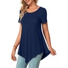 image:imagePOPYOUNG Womens Short Sleeve Tunic Tops Summer Asymmetrical Hem CrewNeck Swing ShirtsNavy Blue