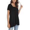 image:imagePOPYOUNG Womens Short Sleeve Tunic Tops Summer Asymmetrical Hem CrewNeck Swing ShirtsSquare Neckblack