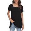 image:imagePOPYOUNG Womens Short Sleeve Tunic Tops Summer Asymmetrical Hem CrewNeck Swing ShirtsSquare Neckblack