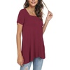 image:imagePOPYOUNG Womens Short Sleeve Tunic Tops Summer Asymmetrical Hem CrewNeck Swing ShirtsSquare Neckwine Red