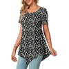 image:imagePOPYOUNG Womens Short Sleeve Tunic Tops Summer Asymmetrical Hem CrewNeck Swing ShirtsWhite Daisyblack