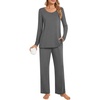 image:imagePOPYOUNG 2 Piece Womens Fall Pajama Sets Crewneck Long Sleeve Pjs Sets with PocketsDark Grey