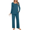 image:imagePOPYOUNG 2 Piece Womens Fall Pajama Sets Crewneck Long Sleeve Pjs Sets with PocketsGrey Blue