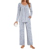 image:imagePOPYOUNG Womens Pajama Set 2 Pieces Fall Long Sleeve Pjs Winter Ladies Pajamas Lounge Sleepwear with PocketsGrey White Floral