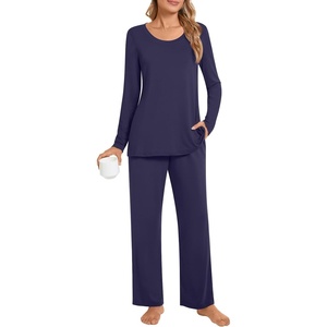 image:imagePOPYOUNG 2 Piece Womens Fall Pajama Sets Crewneck Long Sleeve Pjs Sets with PocketsNavy Blue
