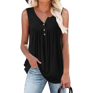 image:imagePOPYOUNG 2026 Womens Summer Tank Tops Ladies Sleeveless Shirts Loose Fit Casual BlouseBlack