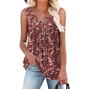 image:imagePOPYOUNG 2026 Womens Summer Tank Tops Ladies Sleeveless Shirts Loose Fit Casual BlouseRedwhite Floral