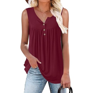 image:imagePOPYOUNG 2026 Womens Summer Tank Tops Ladies Sleeveless Shirts Loose Fit Casual BlouseWine Red