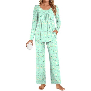 image:imagePOPYOUNG Womens Pajama Set 2 Pieces Fall Long Sleeve Pjs Winter Ladies Pajamas Lounge Sleepwear with Pockets02colorful Green Butterfly