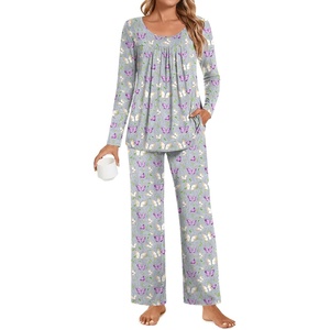 image:imagePOPYOUNG Womens Pajama Set 2 Pieces Fall Long Sleeve Pjs Winter Ladies Pajamas Lounge Sleepwear with PocketsColorful Butterflies Grey 1