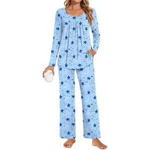 image:imagePOPYOUNG Womens Pajama Set 2 Pieces Fall Long Sleeve Pjs Winter Ladies Pajamas Lounge Sleepwear with PocketsDeep Blue Star Moon