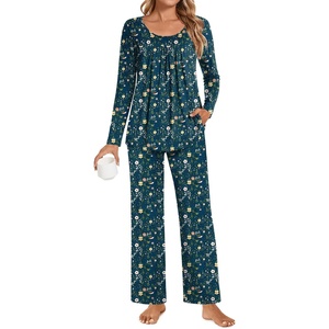 image:imagePOPYOUNG Womens Pajama Set 2 Pieces Fall Long Sleeve Pjs Winter Ladies Pajamas Lounge Sleepwear with PocketsFloral Sparrow Navy