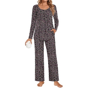 image:imagePOPYOUNG Womens Pajama Set 2 Pieces Fall Long Sleeve Pjs Winter Ladies Pajamas Lounge Sleepwear with PocketsFloralblack