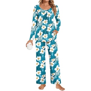 image:imagePOPYOUNG Womens Pajama Set 2 Pieces Fall Long Sleeve Pjs Winter Ladies Pajamas Lounge Sleepwear with PocketsFreesias Blue