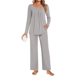 image:imagePOPYOUNG Womens Pajama Set 2 Pieces Fall Long Sleeve Pjs Winter Ladies Pajamas Lounge Sleepwear with PocketsGrey
