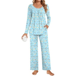 image:imagePOPYOUNG Womens Pajama Set 2 Pieces Fall Long Sleeve Pjs Winter Ladies Pajamas Lounge Sleepwear with PocketsLight Blue Butterfly