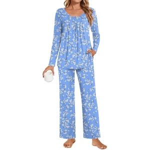 image:imagePOPYOUNG Womens Pajama Set 2 Pieces Fall Long Sleeve Pjs Winter Ladies Pajamas Lounge Sleepwear with PocketsLight Blue Floral