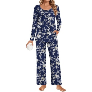 image:imagePOPYOUNG Womens Pajama Set 2 Pieces Fall Long Sleeve Pjs Winter Ladies Pajamas Lounge Sleepwear with PocketsWhite Flower