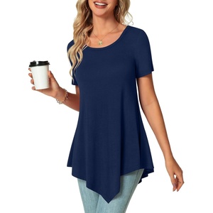 image:imagePOPYOUNG Womens Short Sleeve Tunic Tops Summer Asymmetrical Hem CrewNeck Swing ShirtsNavy Blue