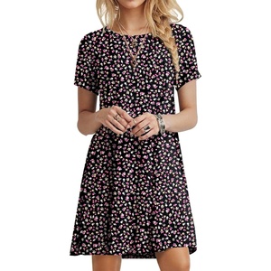 image:imagePOPYOUNG Womens T Shirt Summer Dress Short Sleeve Casual Swing Dress with Pockets Loose Fit DressBlack Small Floral