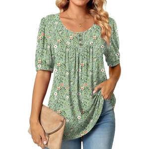 image:imagePOPYOUNG Womens tunic Loose Fit Dressy Blouse Ladies Elbow Sleeve Tops Wear with LeggingsA2ppgreen Flowers