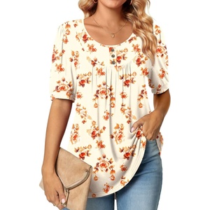image:imagePOPYOUNG Womens tunic Loose Fit Dressy Blouse Ladies Elbow Sleeve Tops Wear with LeggingsA3ppwhite Peony