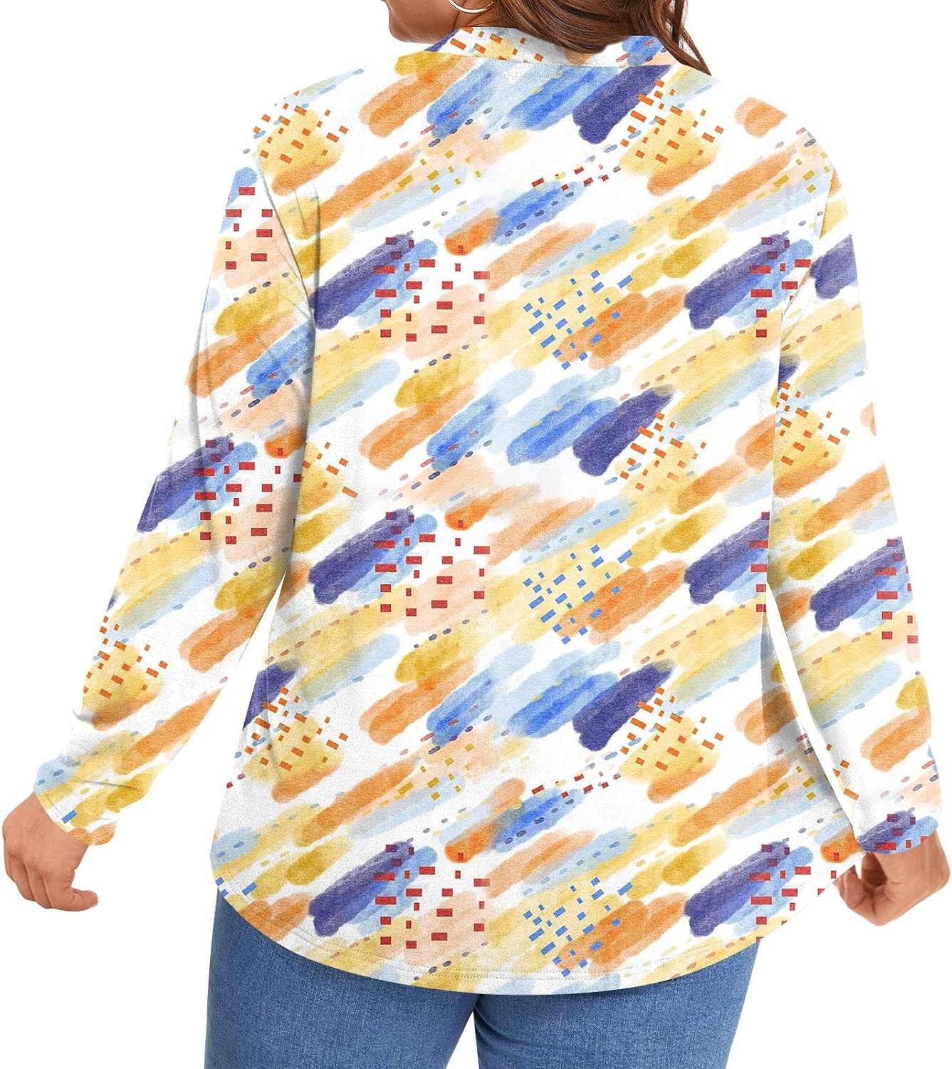 image:imagePOPYOUNG Womens Plus Size Henley Tunic Tops Chic V Neck Button Shirt Casual Long Sleeve Pleated Blouse L4XLColorful Marker