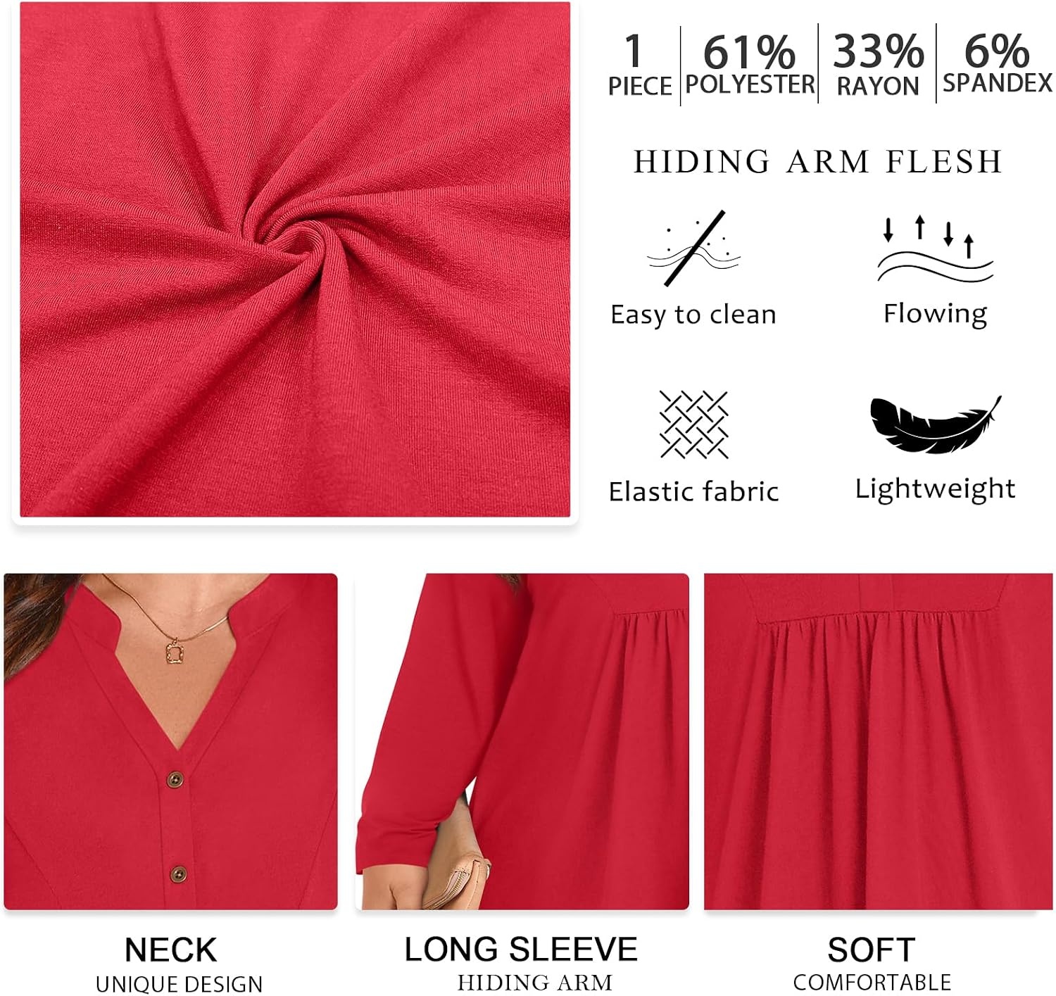 image:imagePOPYOUNG Womens Plus Size Henley Tunic Tops Chic V Neck Button Shirt Casual Long Sleeve Pleated Blouse L4XLColorful Marker
