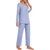image:imagePOPYOUNG 2 Piece Womens Fall Pajama Sets V Neck Long Sleeve Lounge Sleepwear Pjs Sets with PocketsA1pjspot Blue