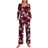 image:imagePOPYOUNG 2 Piece Womens Fall Pajama Sets V Neck Long Sleeve Lounge Sleepwear Pjs Sets with PocketsFloral Wine