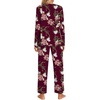 image:imagePOPYOUNG 2 Piece Womens Fall Pajama Sets V Neck Long Sleeve Lounge Sleepwear Pjs Sets with PocketsFloral Wine