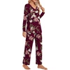 image:imagePOPYOUNG 2 Piece Womens Fall Pajama Sets V Neck Long Sleeve Lounge Sleepwear Pjs Sets with PocketsFloral Wine