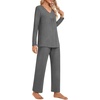 image:imagePOPYOUNG 2 Piece Womens Fall Pajama Sets V Neck Long Sleeve Lounge Sleepwear Pjs Sets with PocketsPjdark Grey