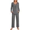 image:imagePOPYOUNG 2 Piece Womens Fall Pajama Sets V Neck Long Sleeve Lounge Sleepwear Pjs Sets with PocketsPjdark Grey
