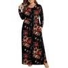 image:imagePOPYOUNG Plus Size Maxi Dress for Womens Casual Fall Dresses Long Sleeves Winter Long Dress with Pockets03brown Floral Black