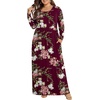 image:imagePOPYOUNG Plus Size Maxi Dress for Womens Casual Fall Dresses Long Sleeves Winter Long Dress with PocketsFloral Wine