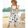 image:imagePOPYOUNG Womens Capri Pant Dressy Casual Wide Leg Palazzo Pants Flowy Gaucho Pants Drawstring Trousers with Pockets01black Flower White