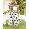 image:imagePOPYOUNG Womens Capri Pant Dressy Casual Wide Leg Palazzo Pants Flowy Gaucho Pants Drawstring Trousers with Pockets01black Flower White