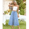 image:imagePOPYOUNG Womens Capri Pant Dressy Casual Wide Leg Palazzo Pants Flowy Gaucho Pants Drawstring Trousers with PocketsLight Blue White Flowers