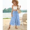 image:imagePOPYOUNG Womens Capri Pant Dressy Casual Wide Leg Palazzo Pants Flowy Gaucho Pants Drawstring Trousers with PocketsLight Blue White Flowers