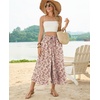 image:imagePOPYOUNG Womens Capri Pant Dressy Casual Wide Leg Palazzo Pants Flowy Gaucho Pants Drawstring Trousers with PocketsRed Flower White